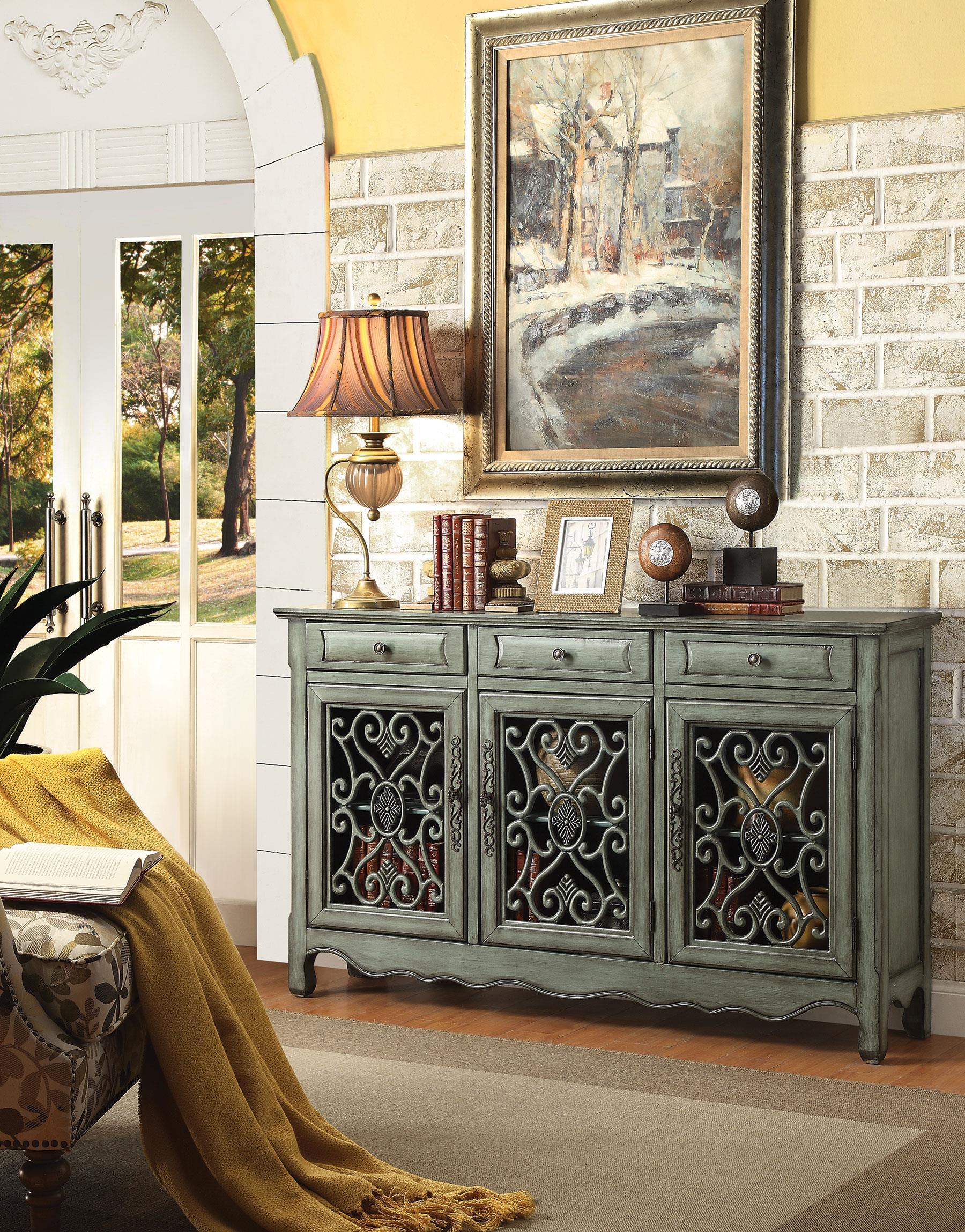 Accent cabinet with shop drawers
